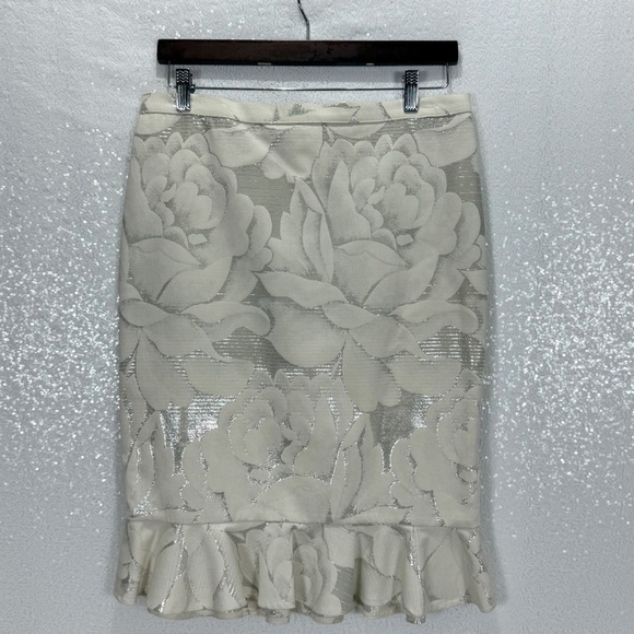 Anna Molinari Italy Floral Jacquard Blazer Skirt Suit Set Metallic Silver 10 - Picture 6 of 15